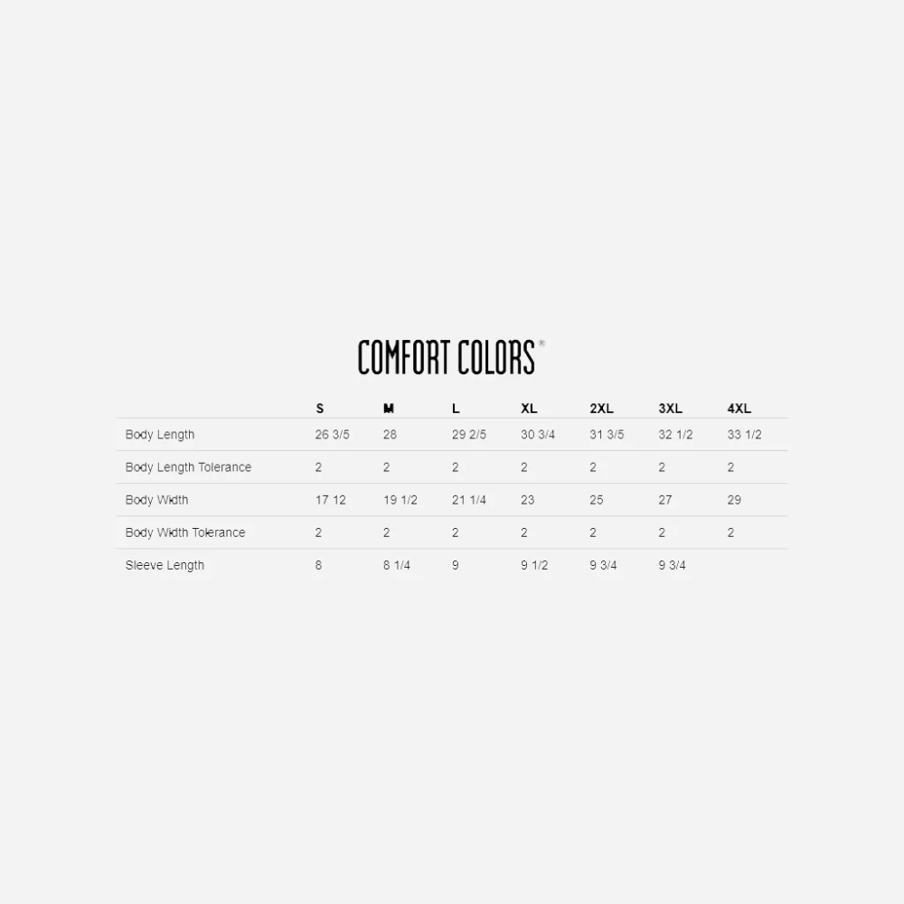 What's Going On Tee Size Chart
